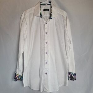 Masutto Mio White Long Sleeve Button Up Paisley Flip Cuff Shirt Men's Size 2XL